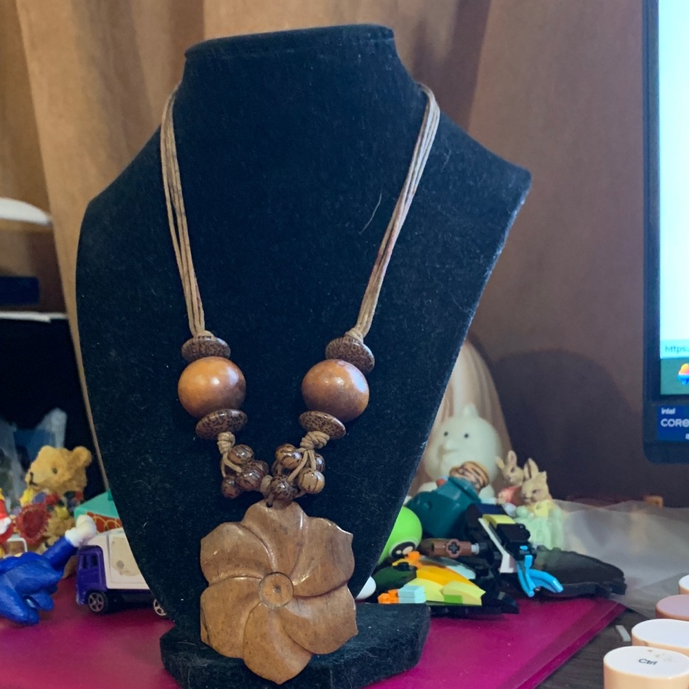 Handcrafted Wooden Flower Necklace - Picture 2 of 10